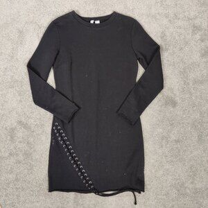 H&M Women's Tunic Dress Size S Black Cotton Knitwear Goth Lace & Eyelets